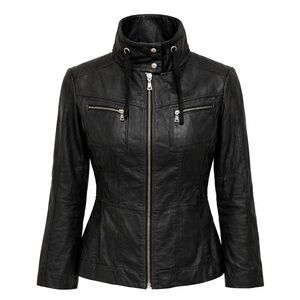 Danier Black Fitted Moto Leather Jacket Adjustable Tie Back XS
